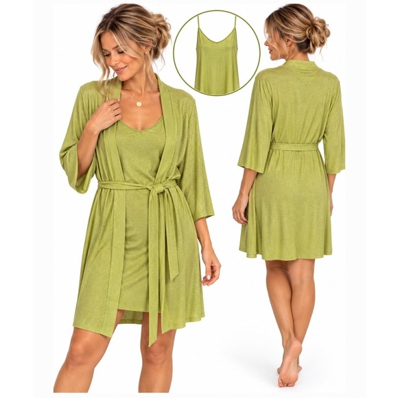 INC International Concepts Other - INC International Concepts Intimates Green Shimmer Robe & Cami Set Size 2pc